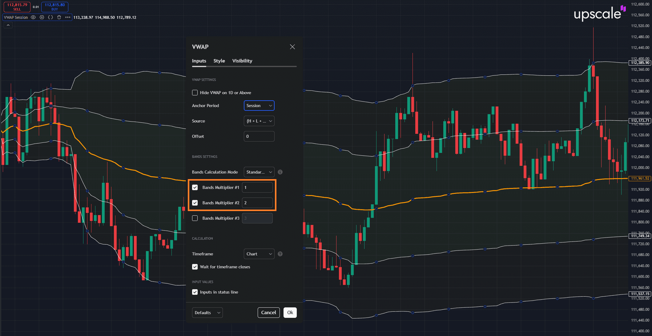VWAP standard deviation bands settings in TradingView